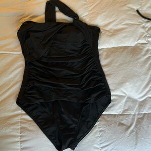 Lands End Ruched One strap black one-piece sz 18